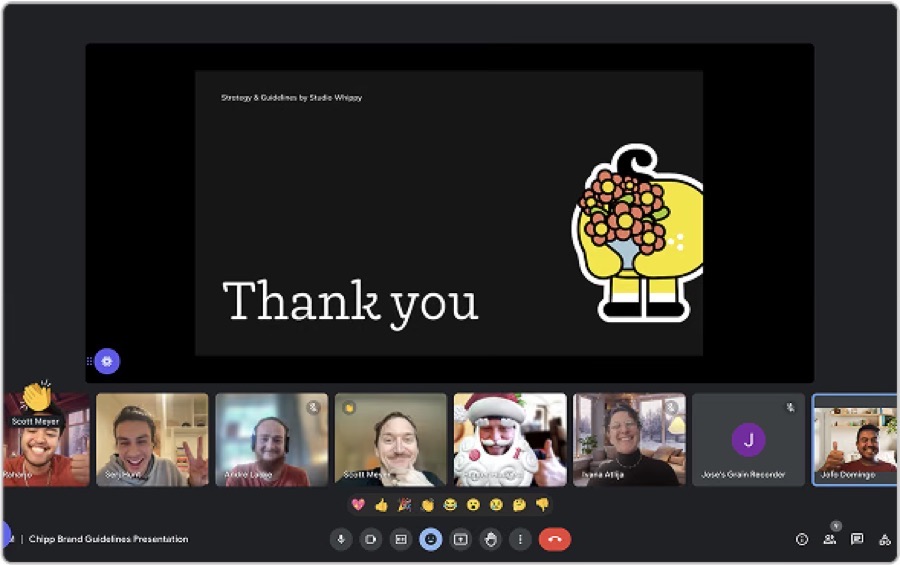 Chipp brand guidelines presentation — the team on a video call, Thank you slide